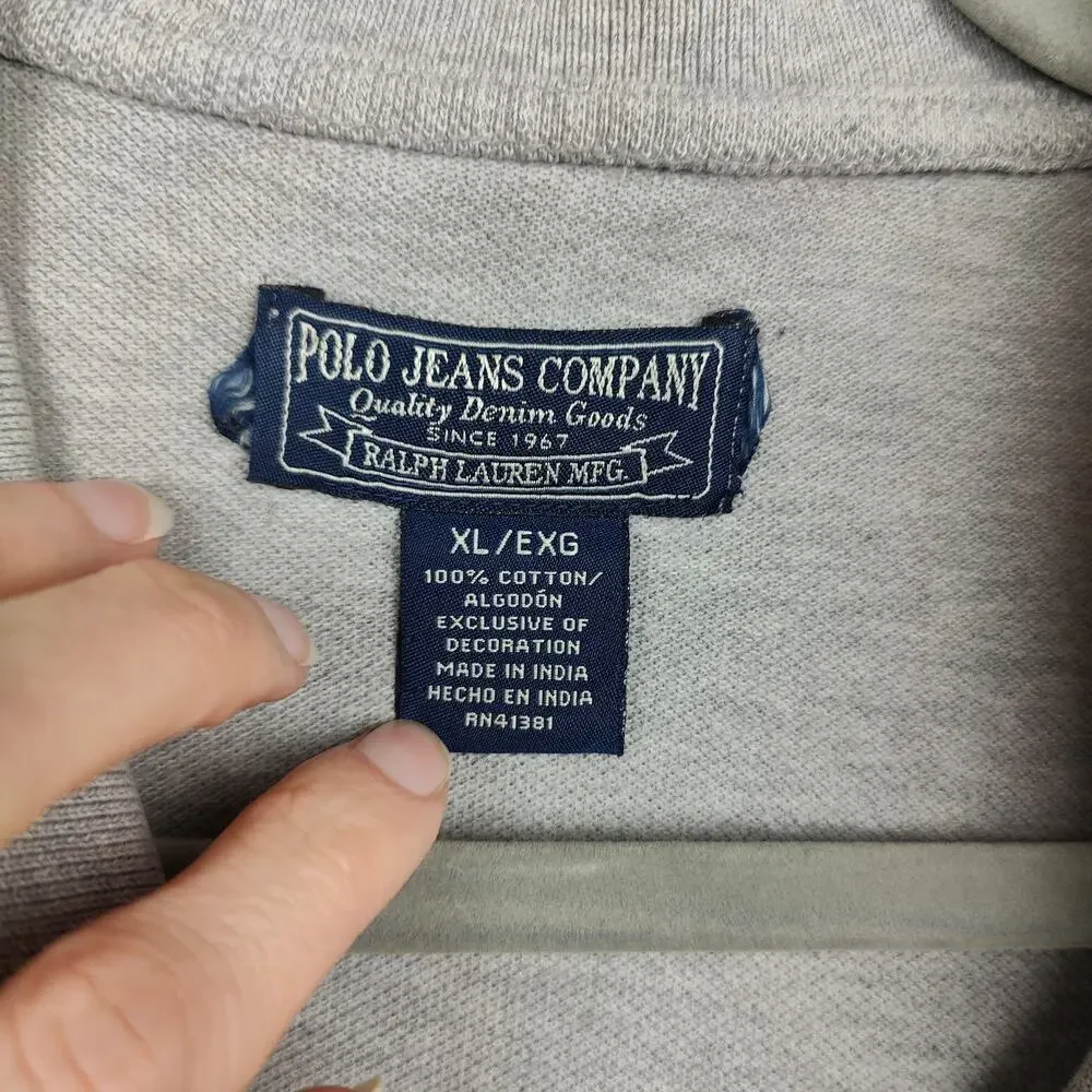 Vintage Polo Ralph‎ Lauren Shirt Mens XL Logo Crest Gray Pique Knit Preppy